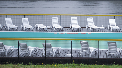 A floating pool on a lake in Kraków