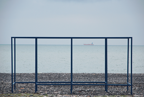 A metal installation on the beach in Batumi, Georgia