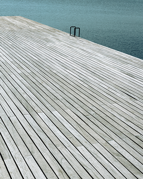 The ladder by the promenadę over the fjord in the city of Vejle